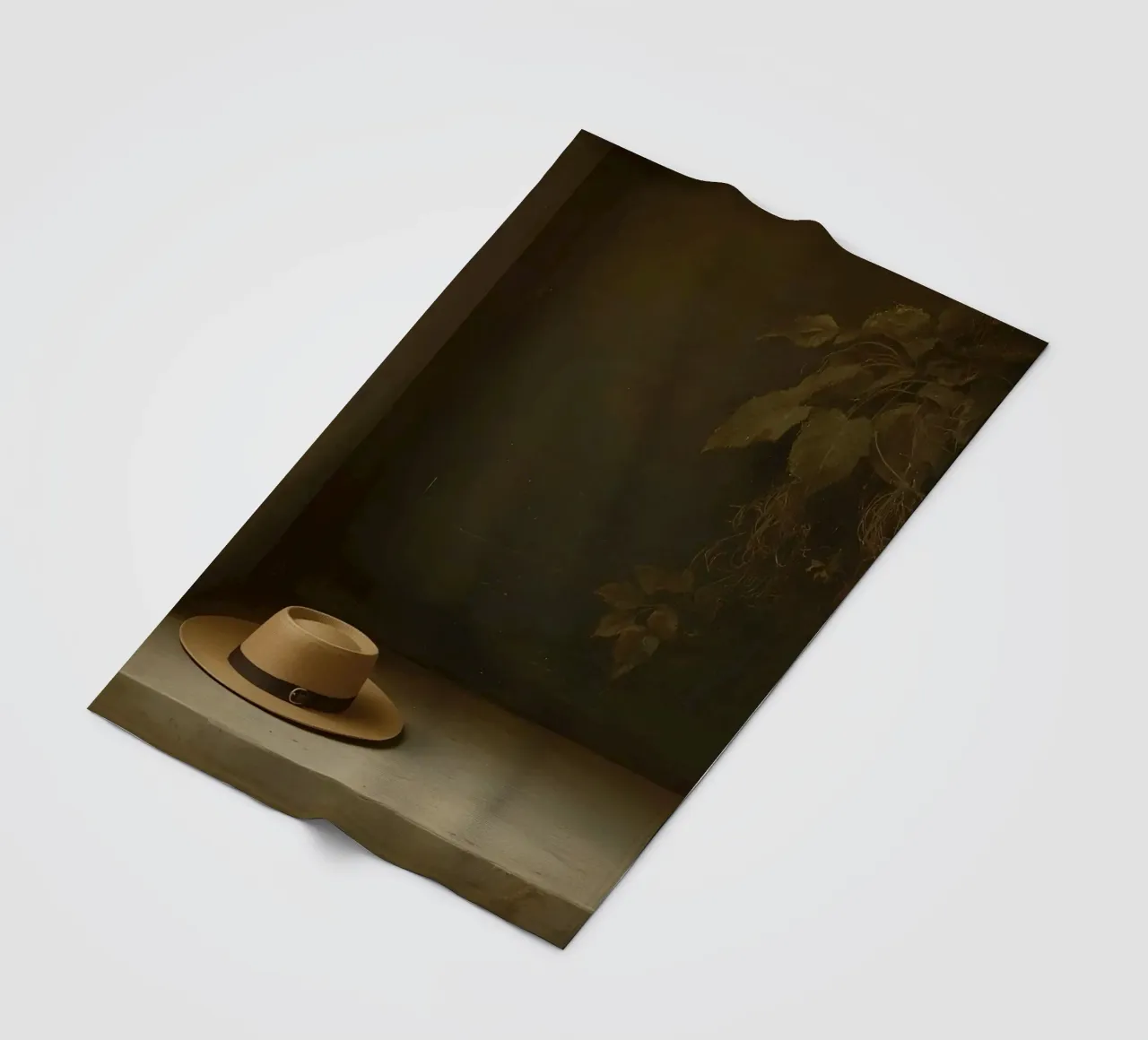 Cappello appoggiato su una superficie con foglie in un ambiente muto coperta in pile da DesignDoodle