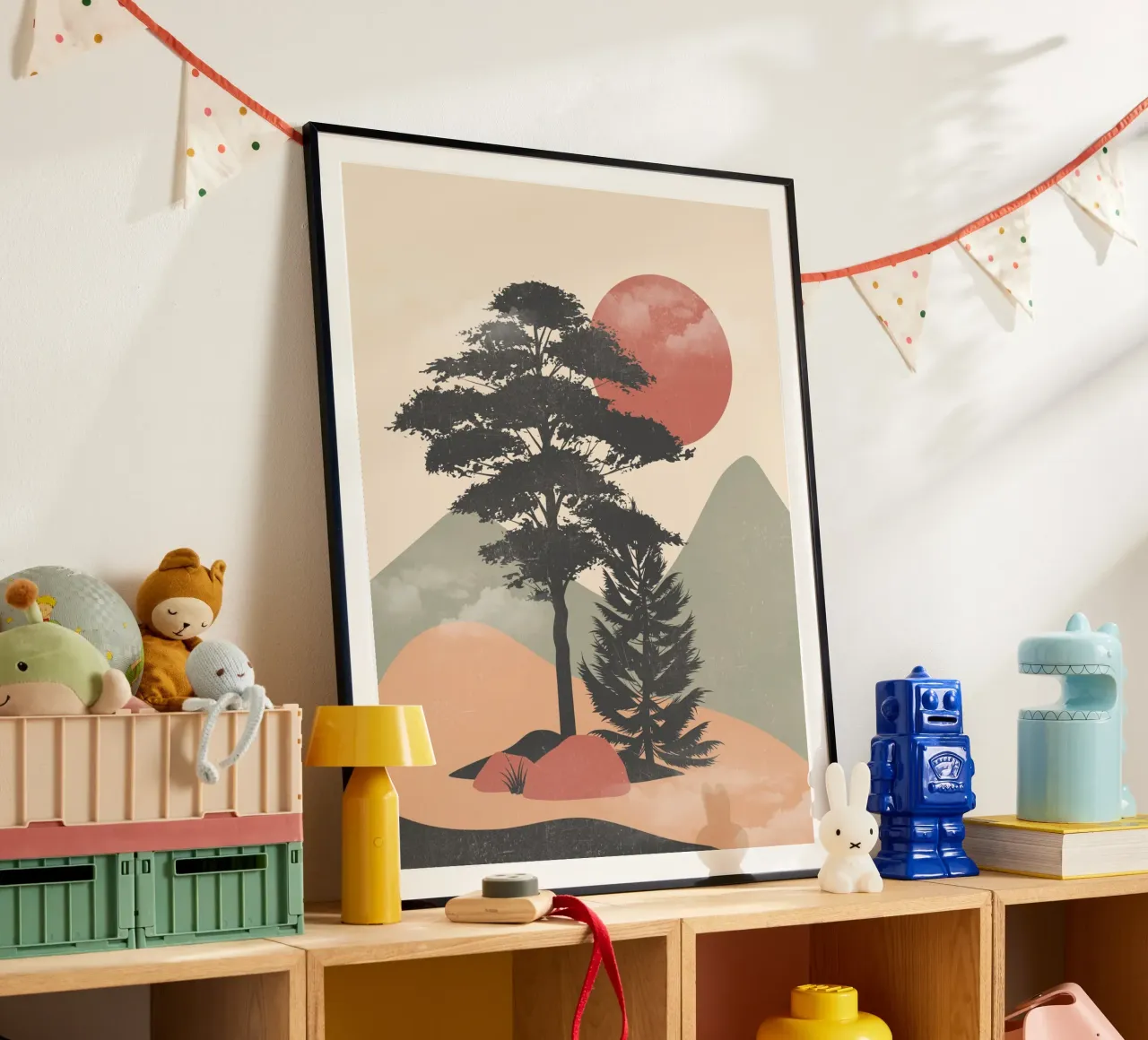 Il sole dietro i rami poster con telaio in alluminio da LeaDArt