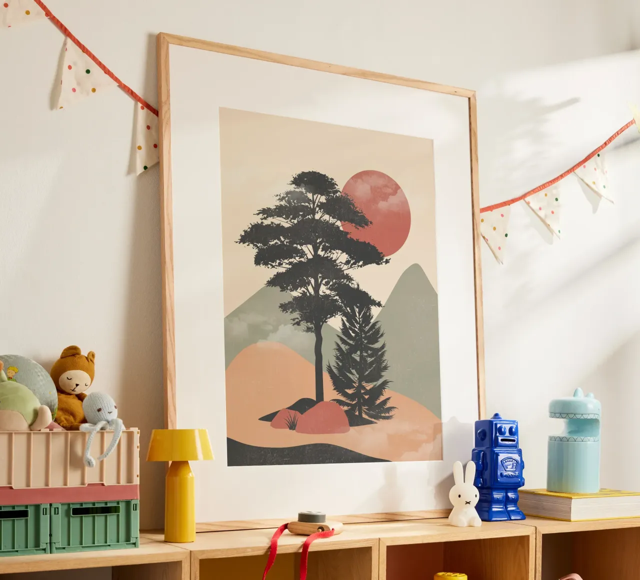 Il sole dietro i rami poster con telaio in alluminio da LeaDArt