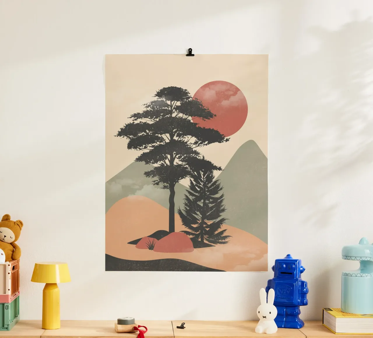 Il sole dietro i rami poster con telaio in alluminio da LeaDArt