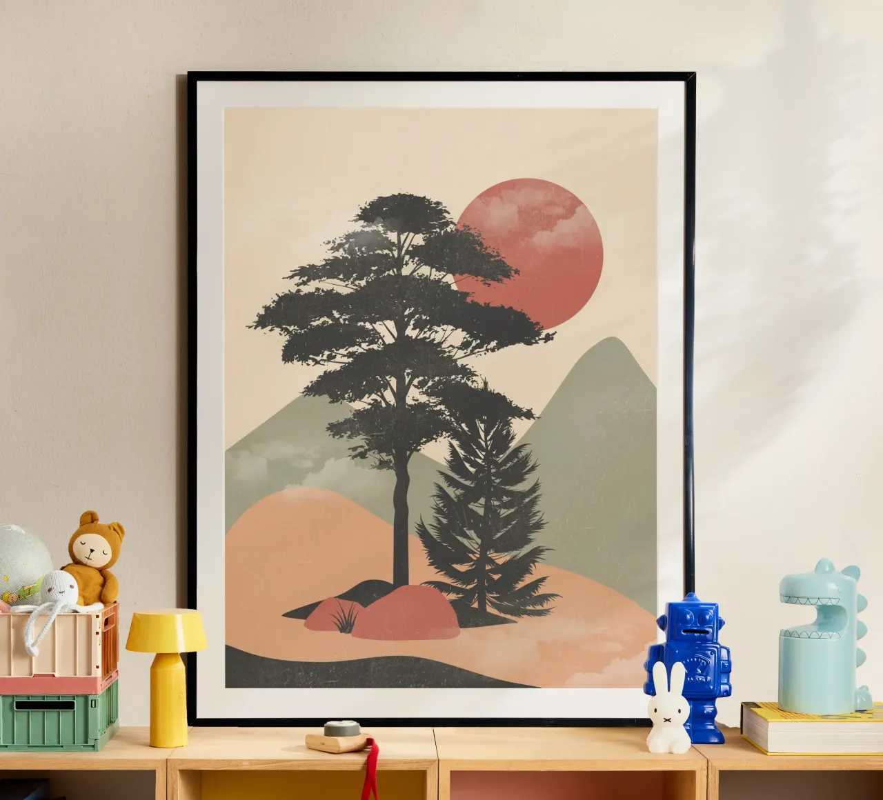 Il sole dietro i rami poster con telaio in alluminio da LeaDArt