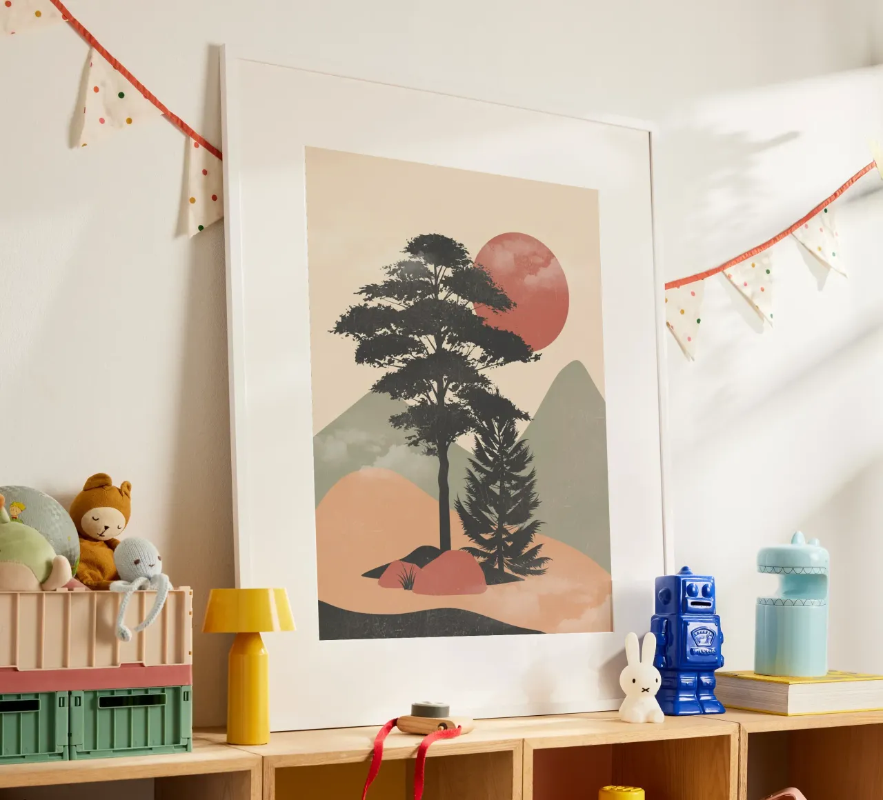 Il sole dietro i rami poster con telaio in alluminio da LeaDArt