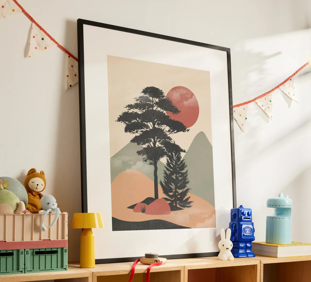 Il sole dietro i rami poster con telaio in alluminio da LeaDArt