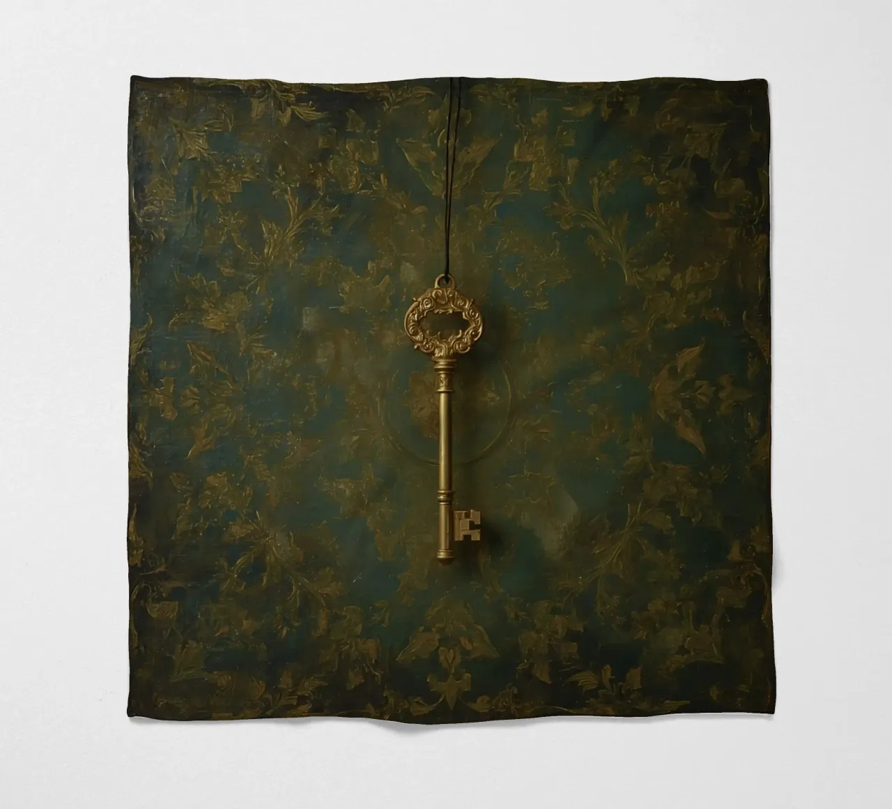 Key hanging against a textured background with intricate flo fleece blanket by DesignDoodle