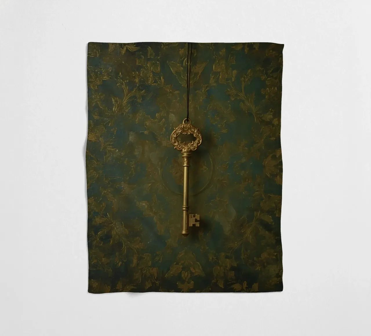 Key hanging against a textured background with intricate flo fleece blanket by DesignDoodle
