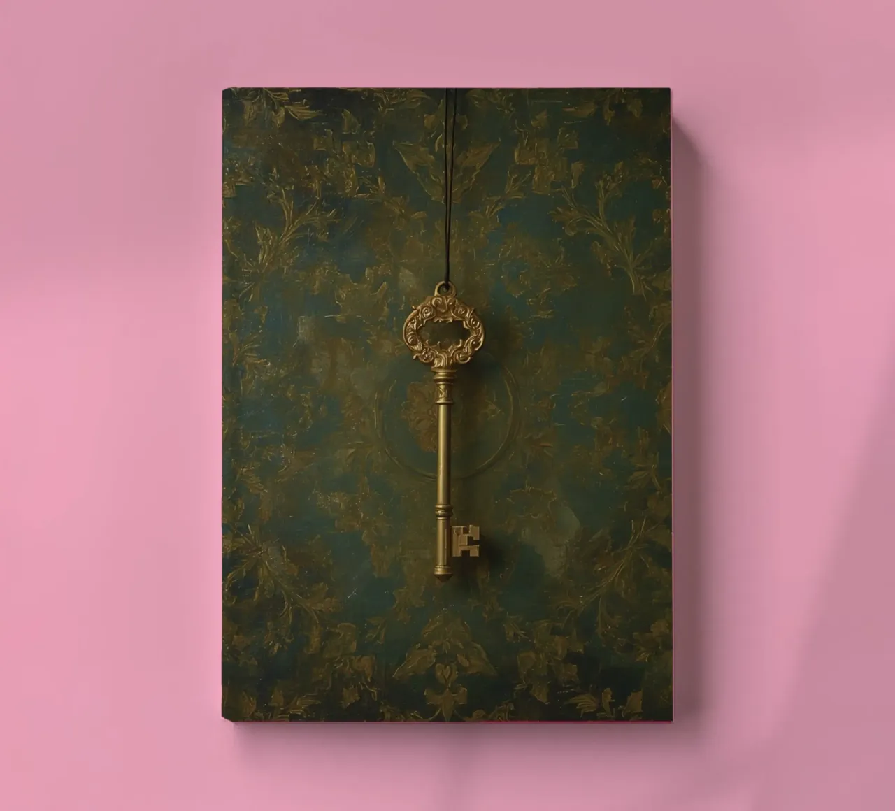 Chiave appesa su uno sfondo strutturato con un intricato motivo flo diario da DesignDoodle