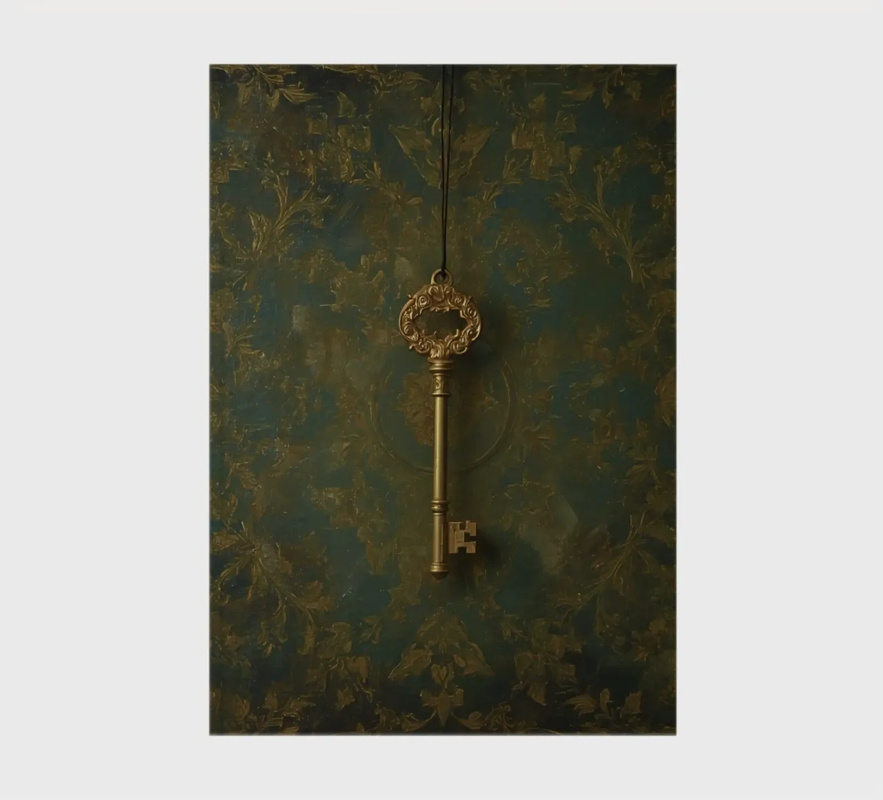 Key hanging against a textured background with intricate flo notebook by DesignDoodle