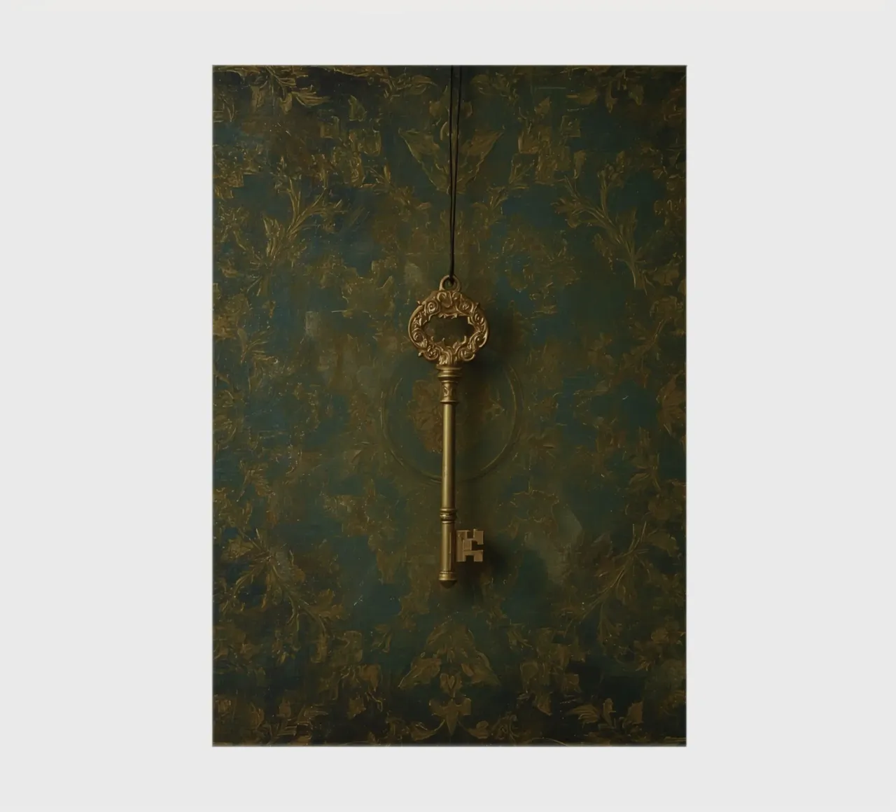 Key hanging against a textured background with intricate flo notebook by DesignDoodle