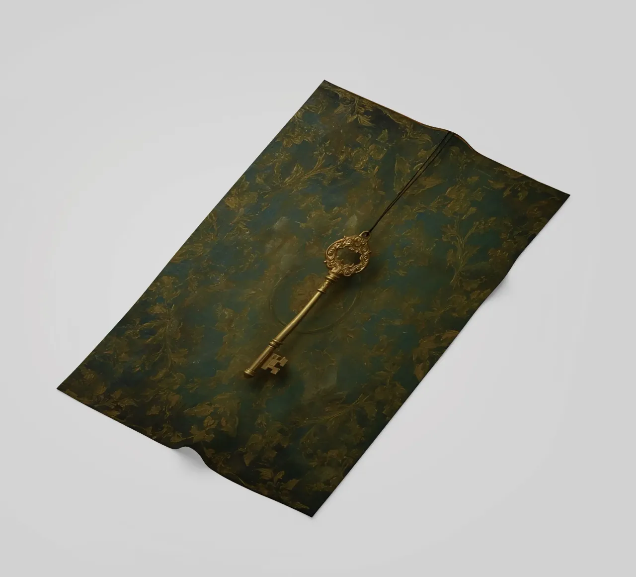 Key hanging against a textured background with intricate flo beach towel by DesignDoodle