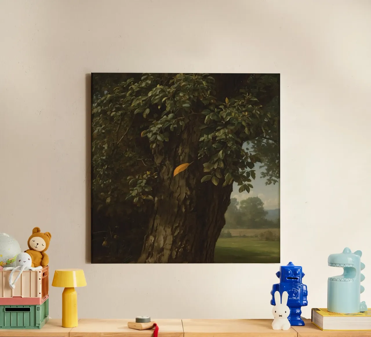 Majestic tree stands tall in a landscape with distant hills canvas by DesignDoodle