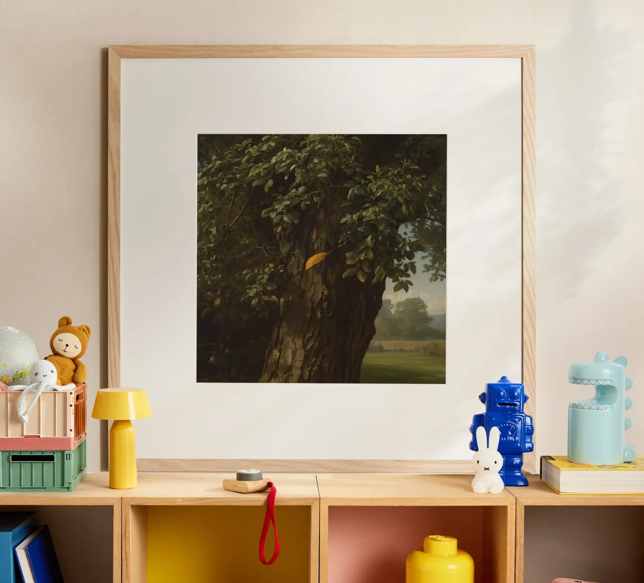 Majestic tree stands tall in a landscape with distant hills poster with aluminum frame by DesignDoodle
