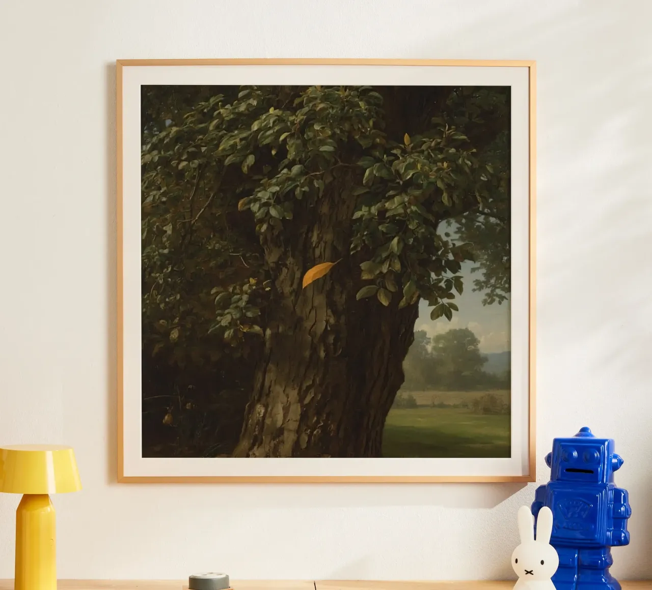 Majestic tree stands tall in a landscape with distant hills poster with aluminum frame by DesignDoodle