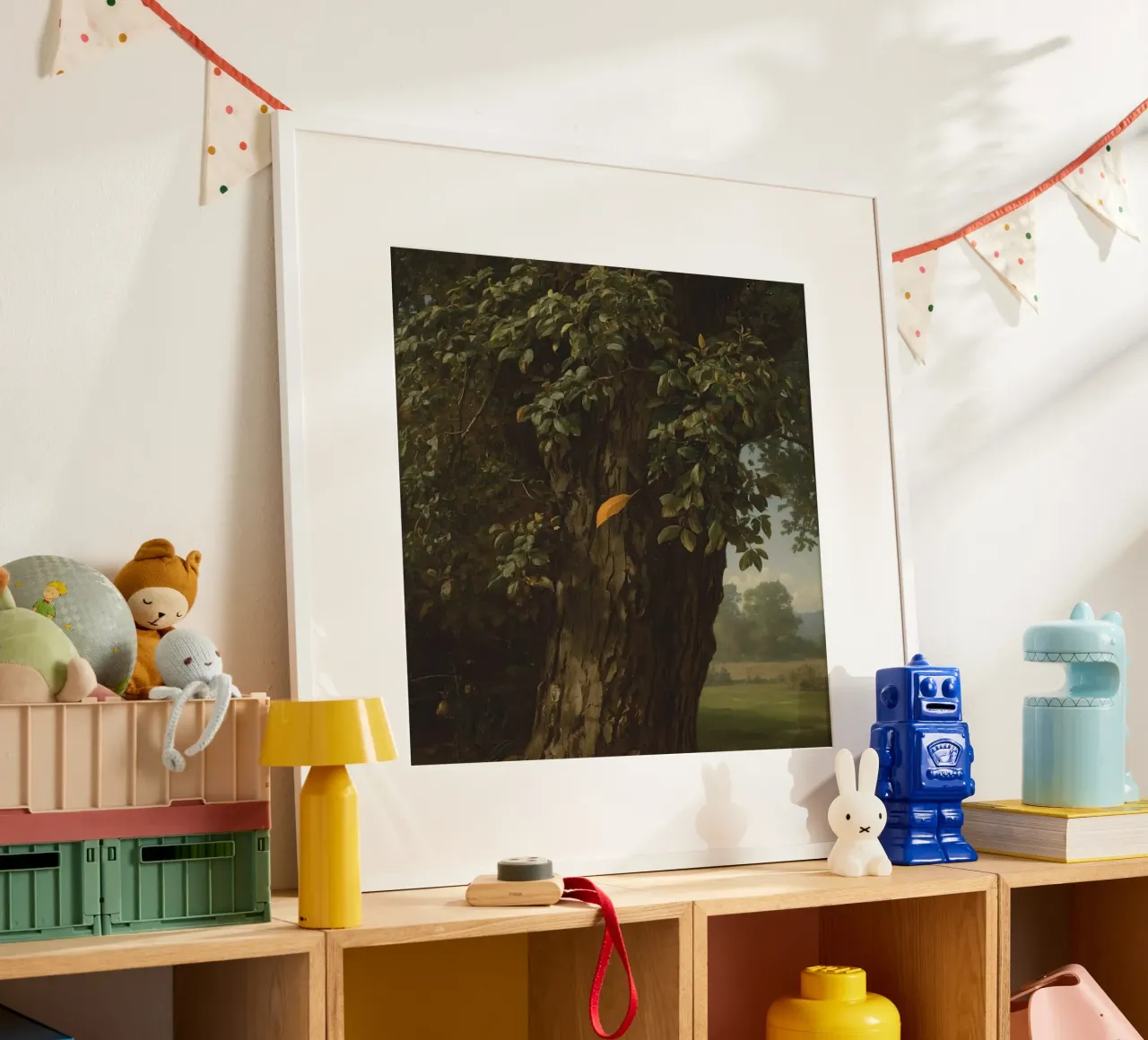 Majestic tree stands tall in a landscape with distant hills poster with aluminum frame by DesignDoodle