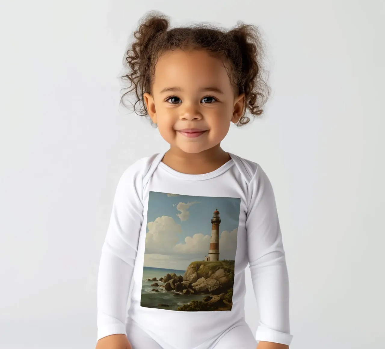 Leuchtturm auf einer felsigen Klippe mit Blick auf das Meer Langarm Babybody von DesignDoodle