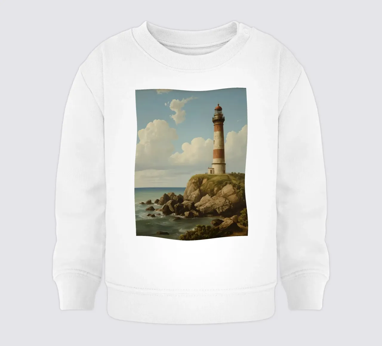 Leuchtturm auf einer felsigen Klippe mit Blick auf das Meer Baby Sweatshirt von DesignDoodle