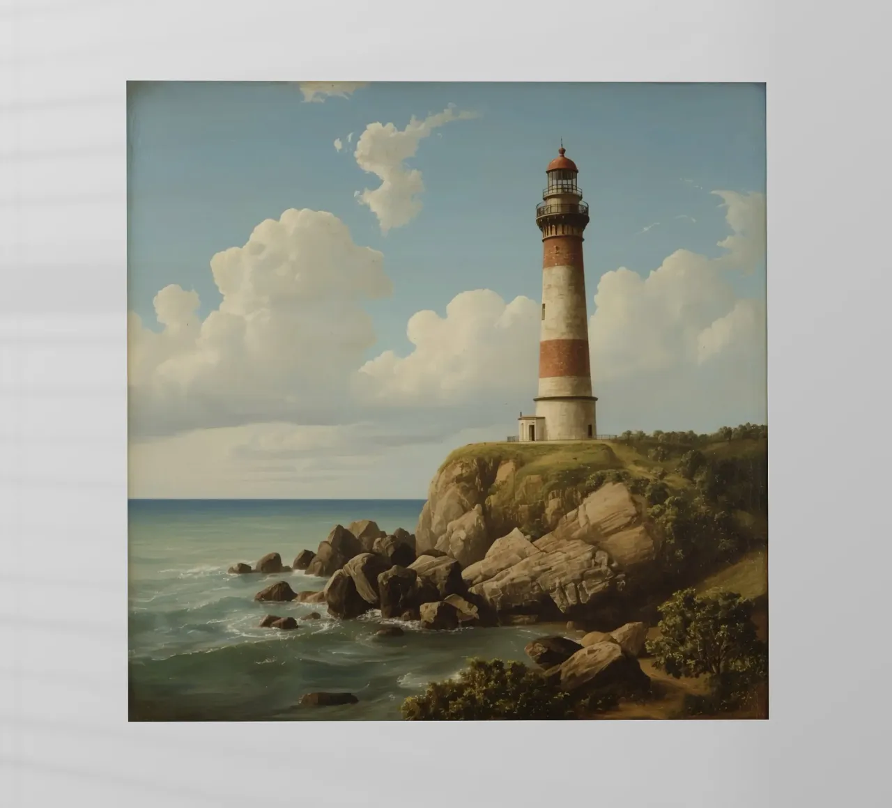 Leuchtturm auf einer felsigen Klippe mit Blick auf das Meer Backlit Folie von DesignDoodle