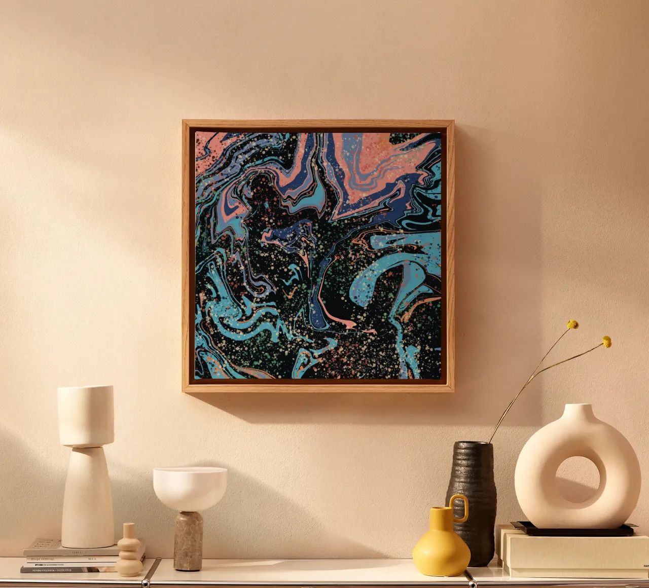 Marmerstroom 05 canvas met Baklijst van Little Dean