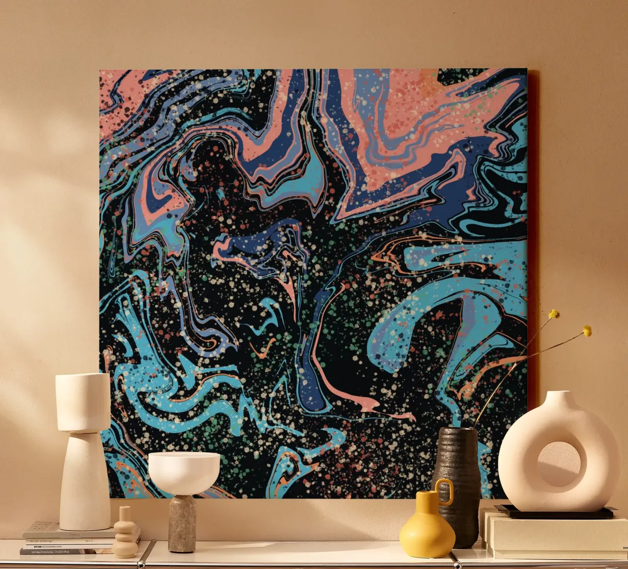 Marmerstroom 05 canvas met Baklijst van Little Dean