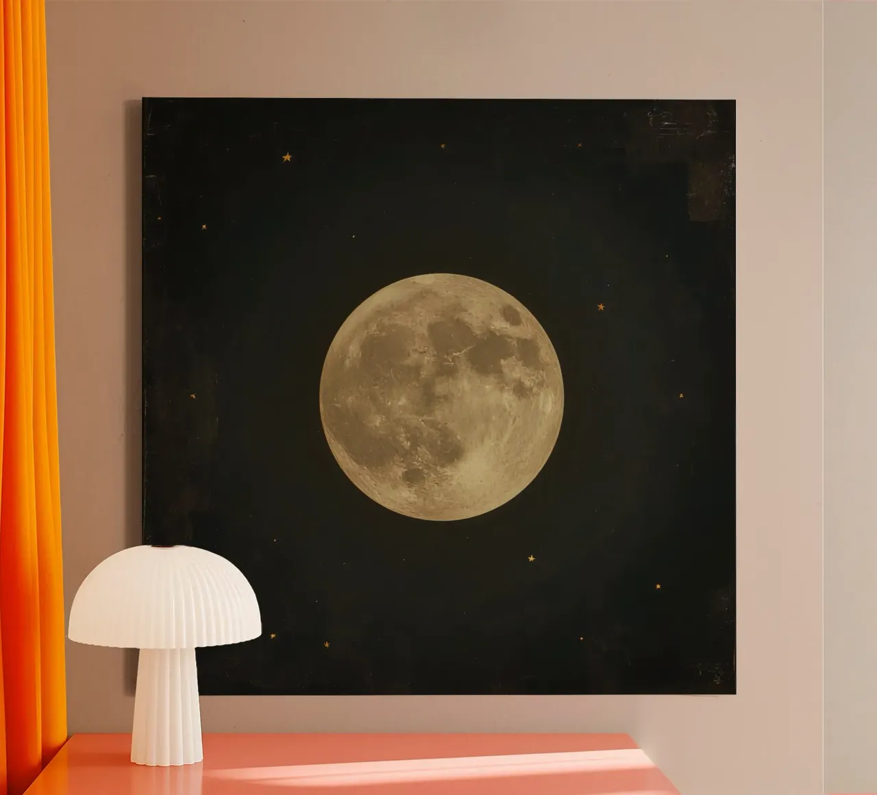 Full moon illuminates night sky with bright glow and scatter canvas with Floater frame by DesignDoodle