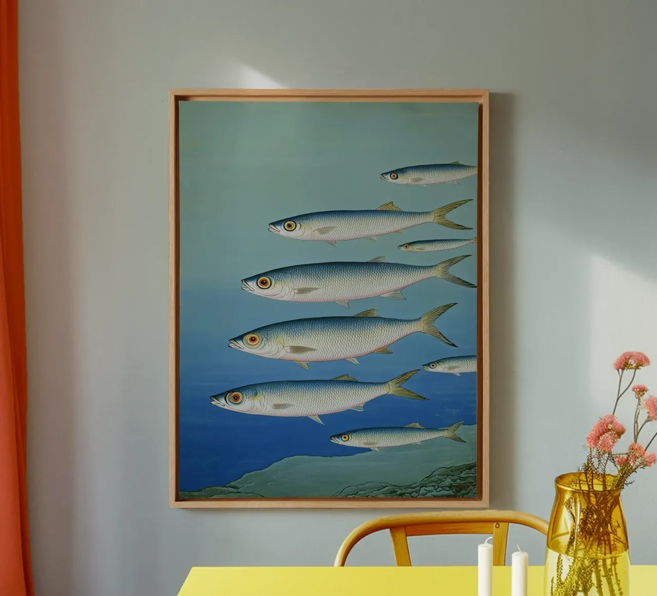 Sardine Seaside Serenade — Coastal Watercolor Fish Print Art canvas by Kaji