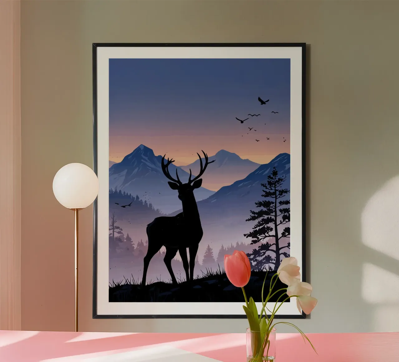 Hirsche in den Bergen in der Dämmerung Poster von artdesign1985