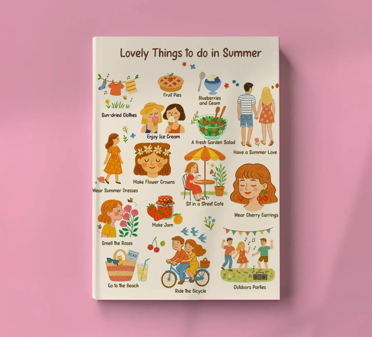 Lovely Things to do in Summer - crayon illustration notebook by Taika Tori Art
