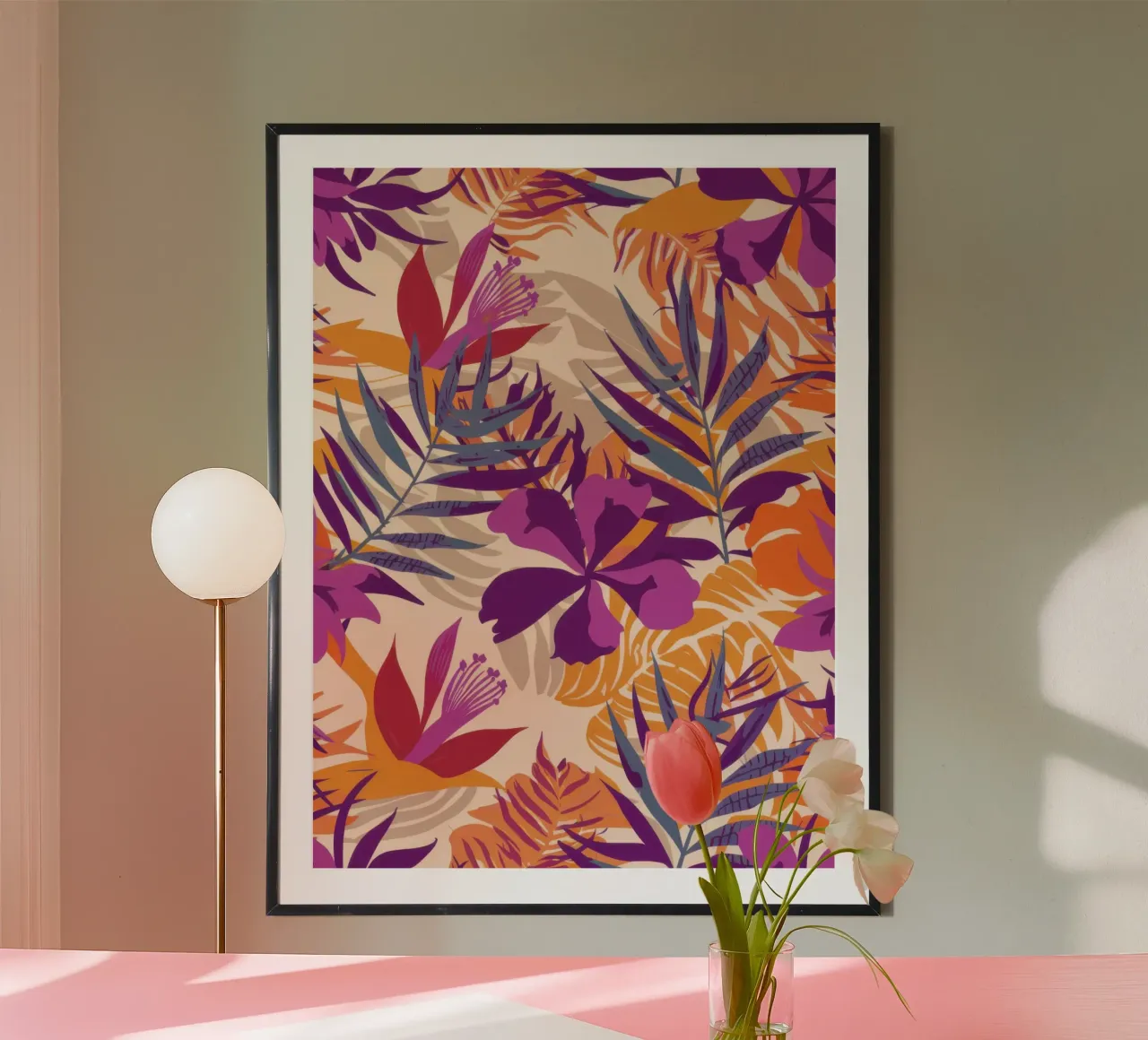 Trama tropicale vibrante poster con telaio in alluminio da Obs Canvas