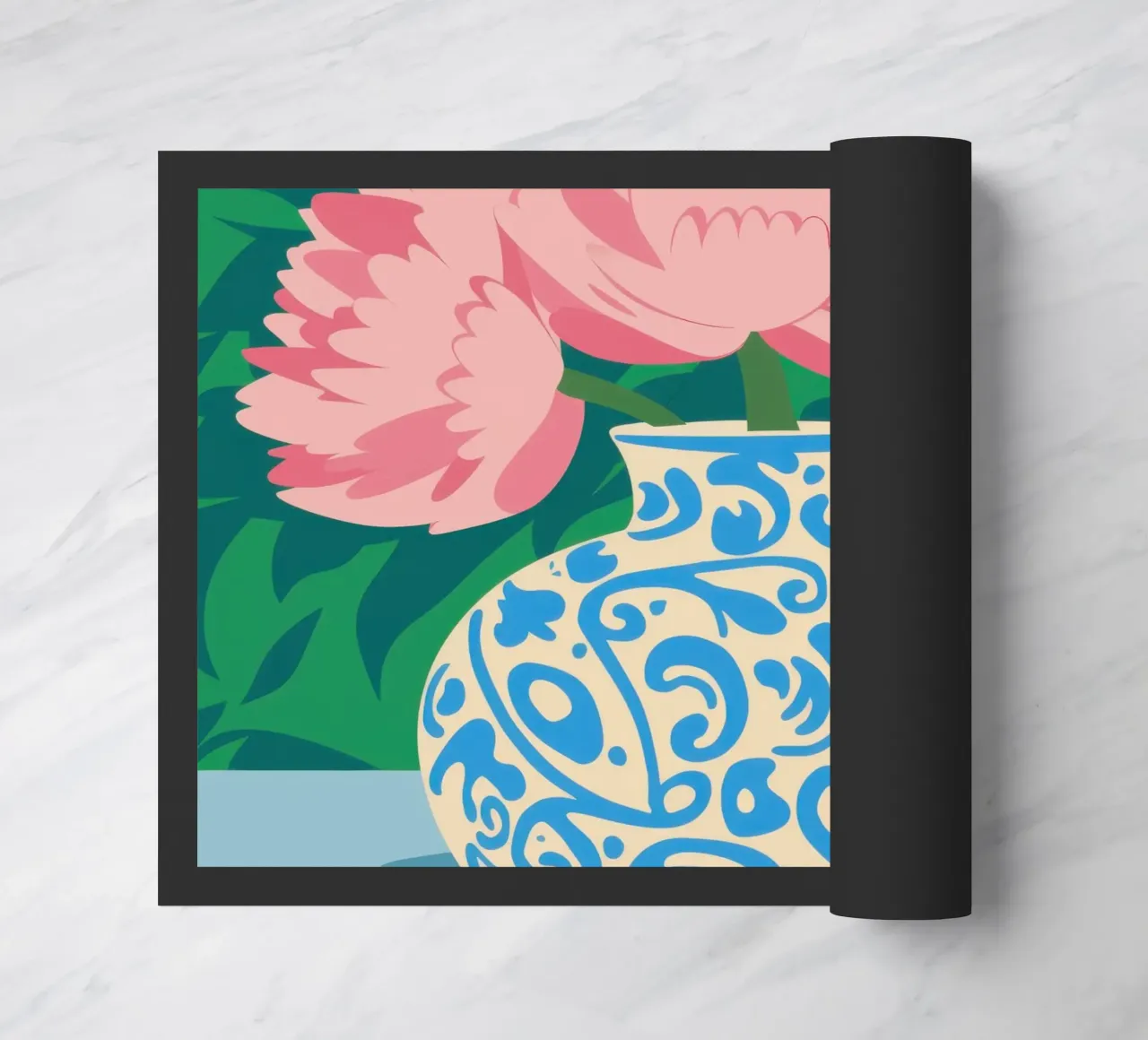 Verschnörkelte Pfingstrose Grace Fußmatte von Obs Canvas