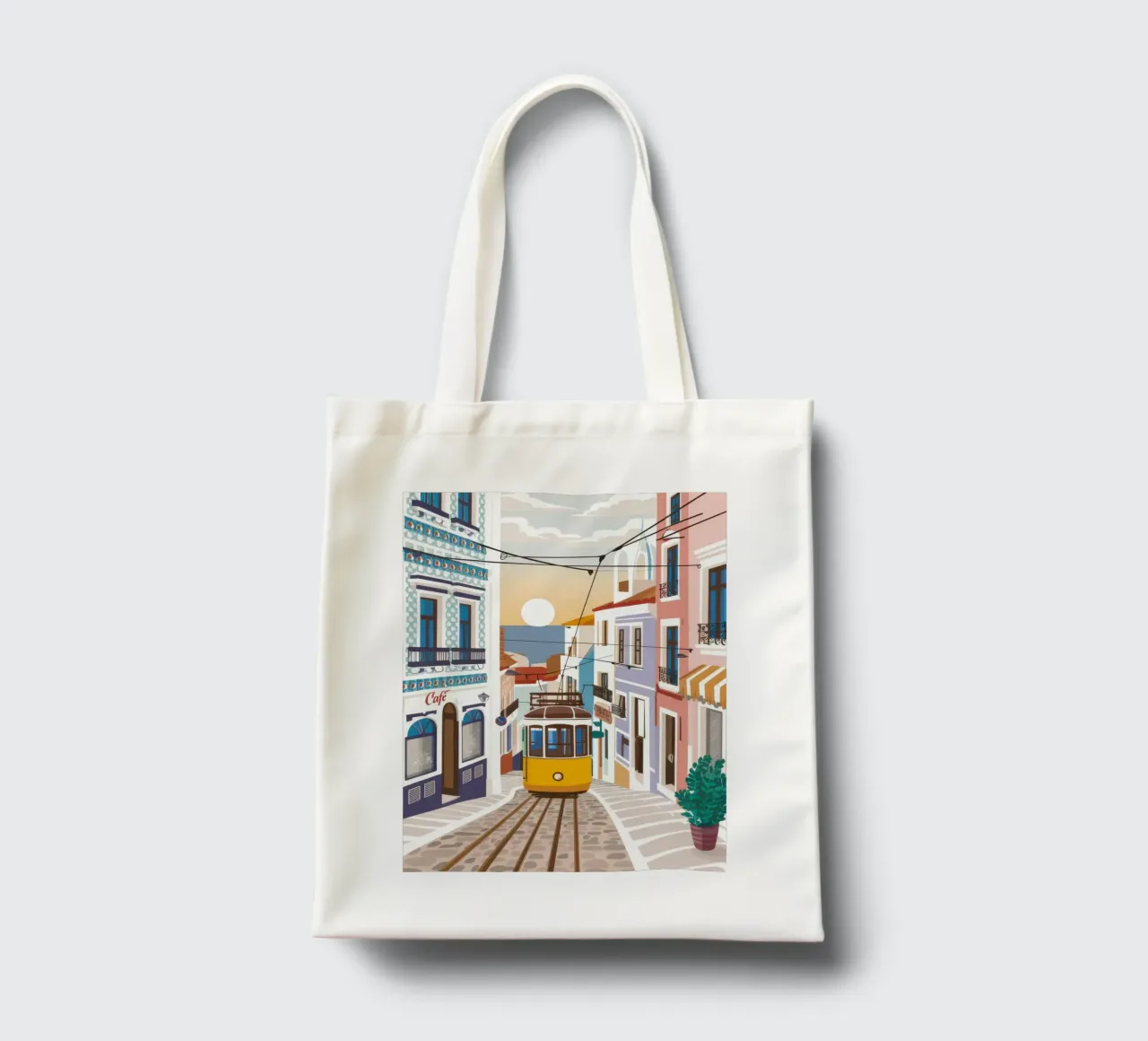 Viaggio in tram a Lisbona borsa in juta da Obs Canvas