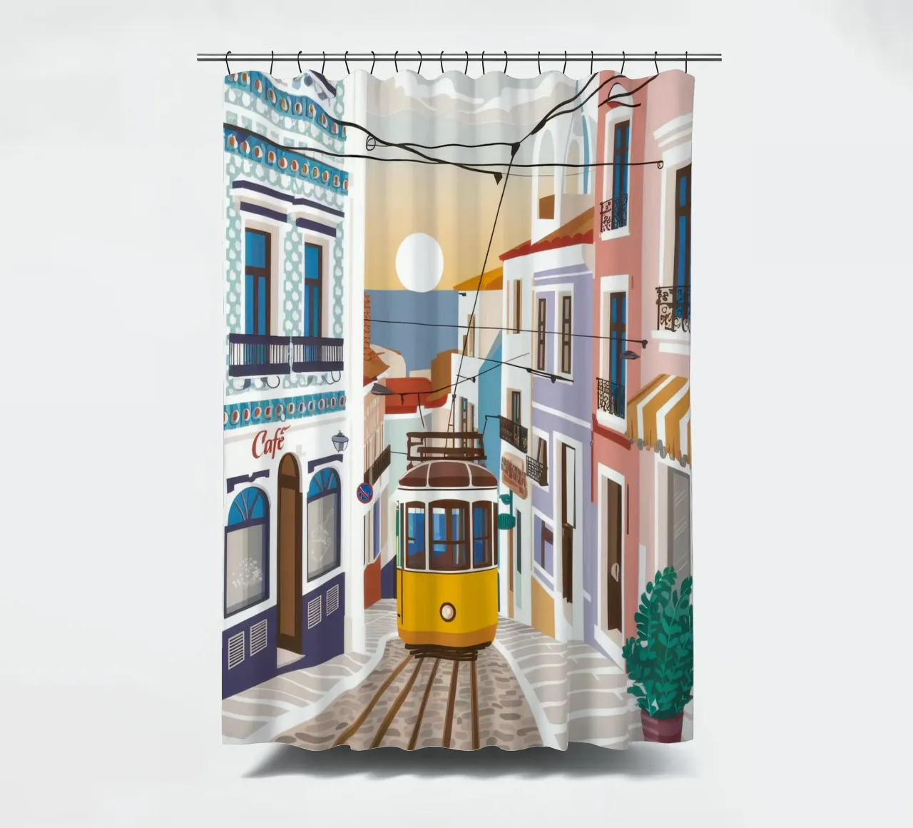 Viaggio in tram a Lisbona tenda da doccia da Obs Canvas