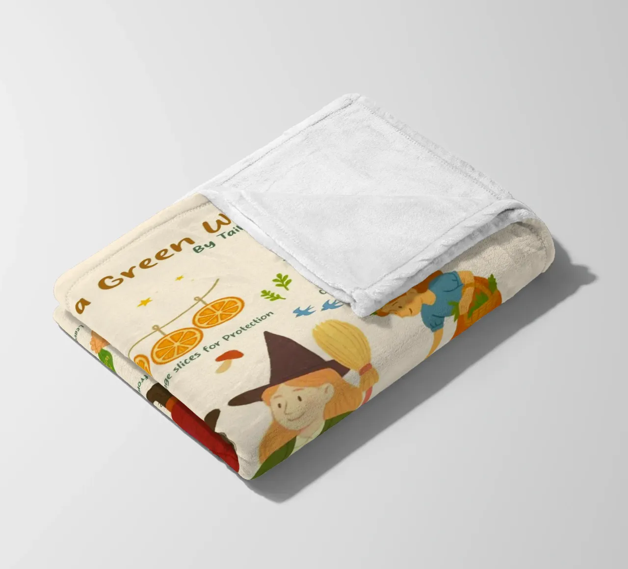 How to be a Green Witch - crayon style illustration fleece blanket by Taika Tori Art