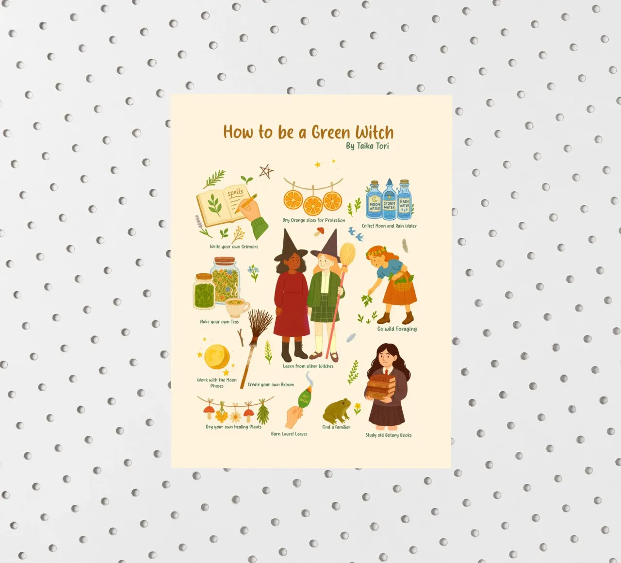 How to be a Green Witch - crayon style illustration adesivo da Taika Tori Art