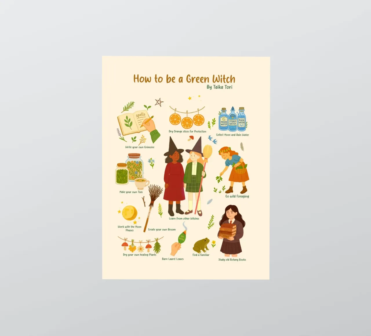How to be a Green Witch - crayon style illustration adesivo da Taika Tori Art