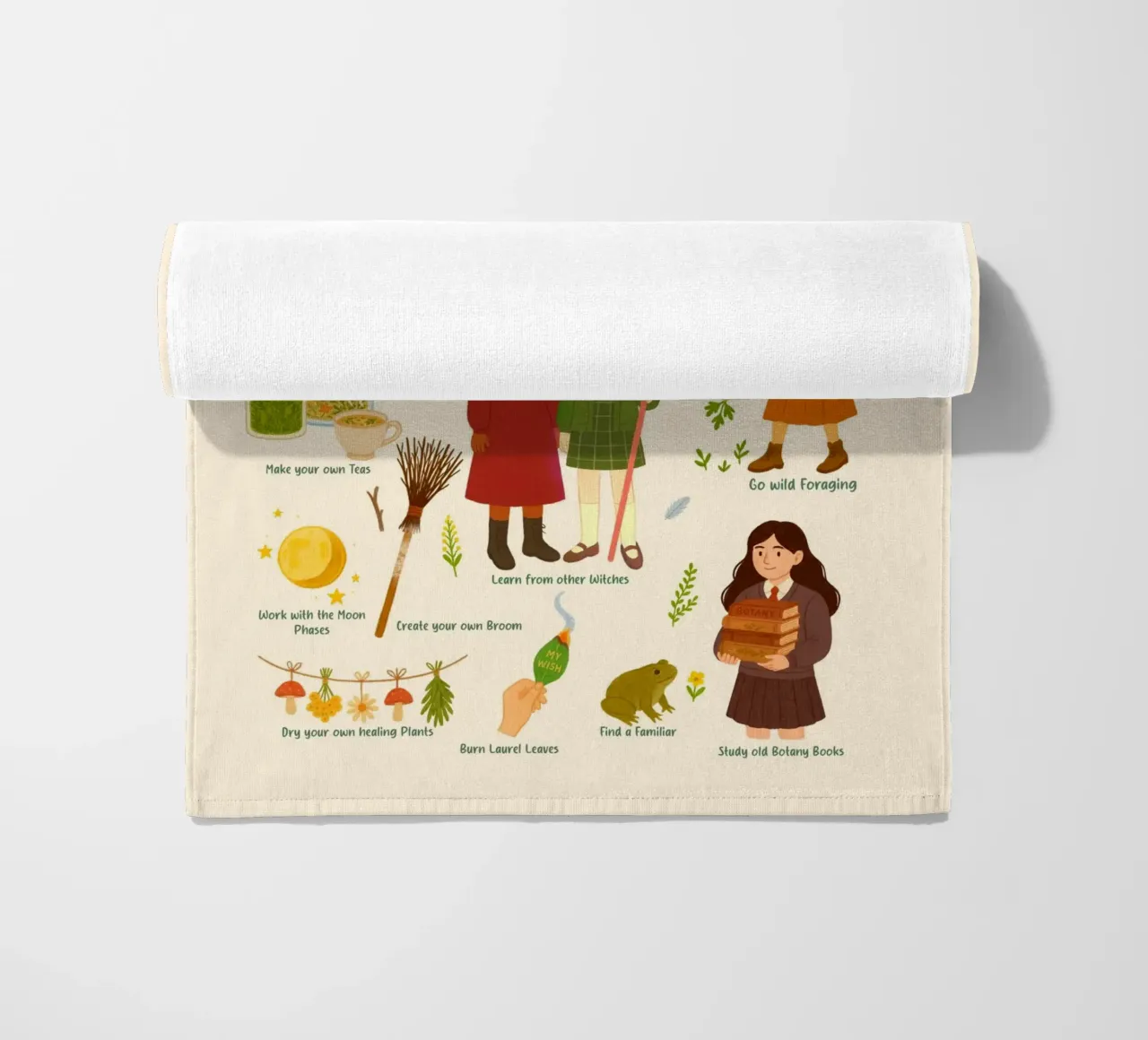 How to be a Green Witch - crayon style illustration telo mare da Taika Tori Art