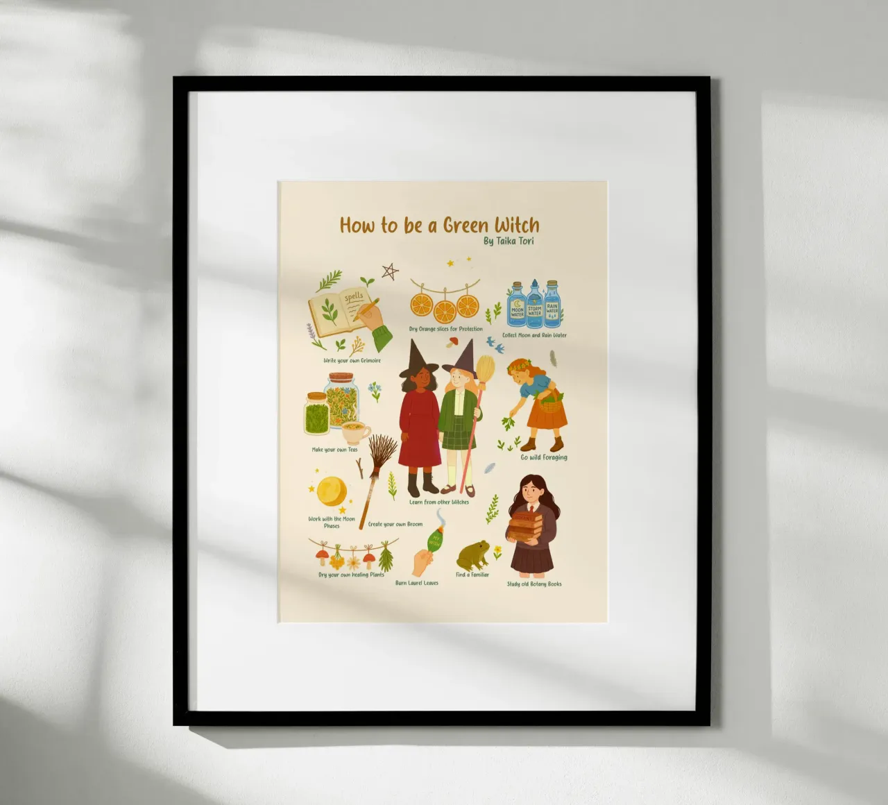 How to be a Green Witch - crayon style illustration hahnemühle by Taika Tori Art