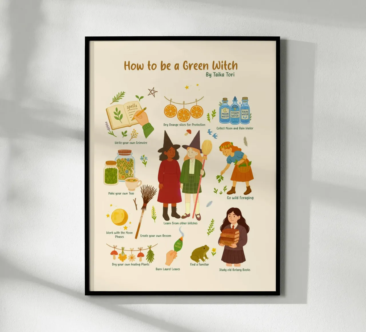 How to be a Green Witch - crayon style illustration hahnemühle by Taika Tori Art