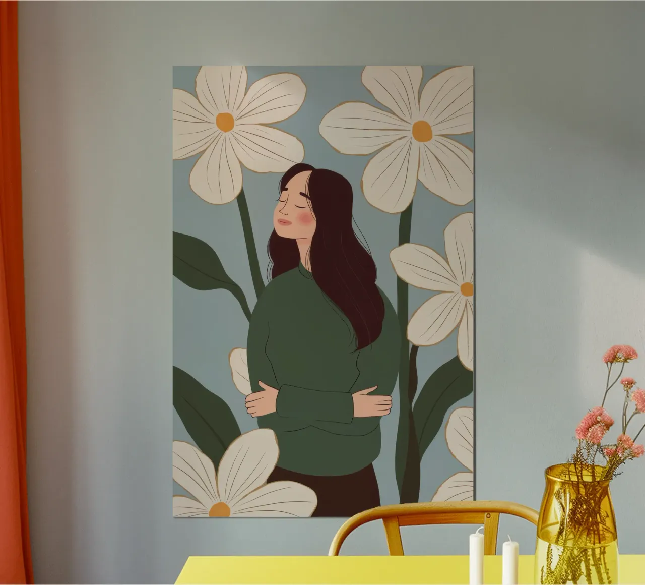 Abbraccio di sé da parte di Daisy poster con telaio in legno da Obs Canvas