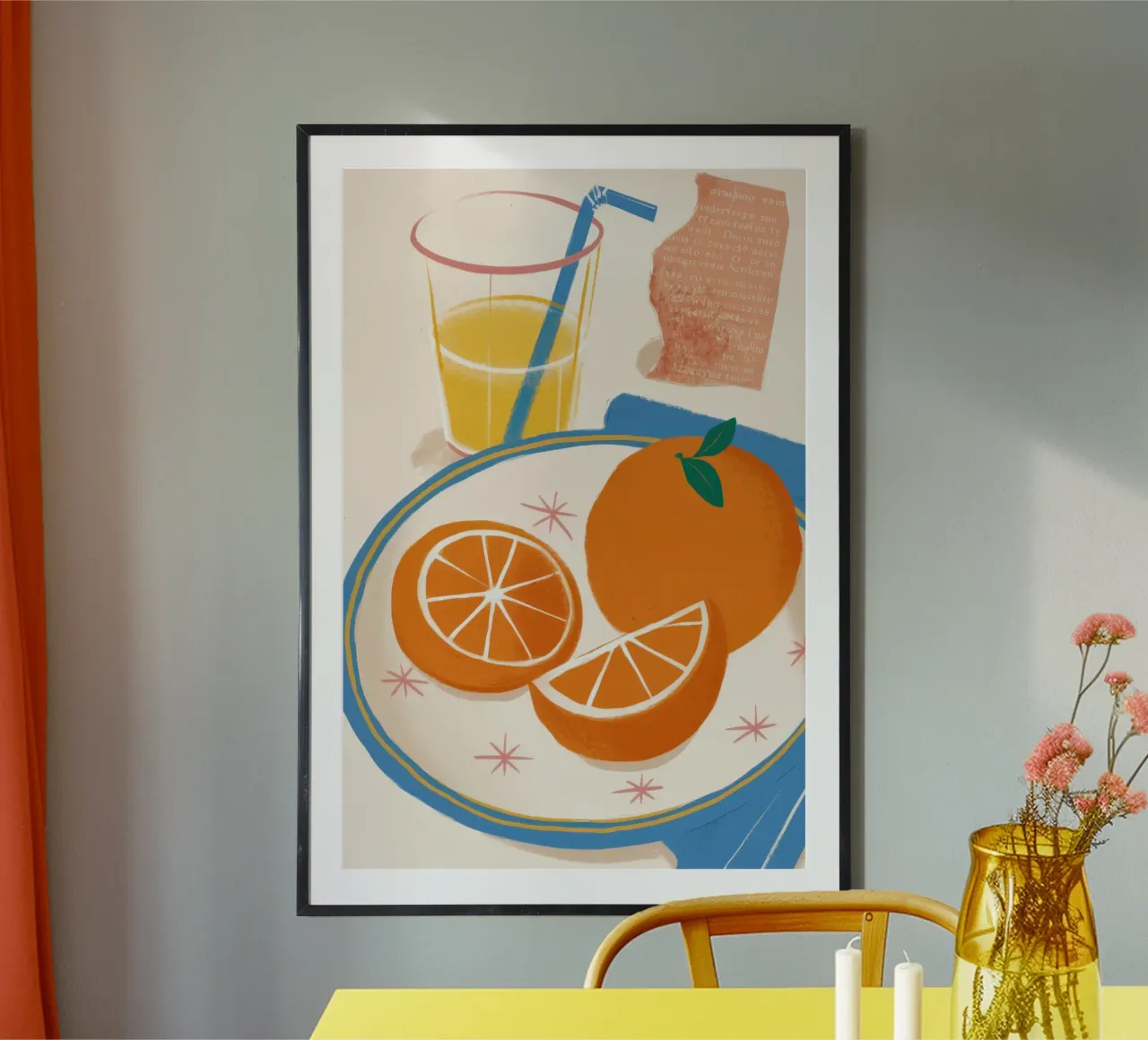 Colazione all'arancia solare poster con telaio in alluminio da Thistle Bloom