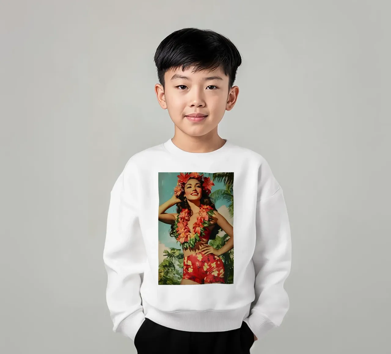 Retro Hawaii Hula Girl felpa bambino da eugene shop