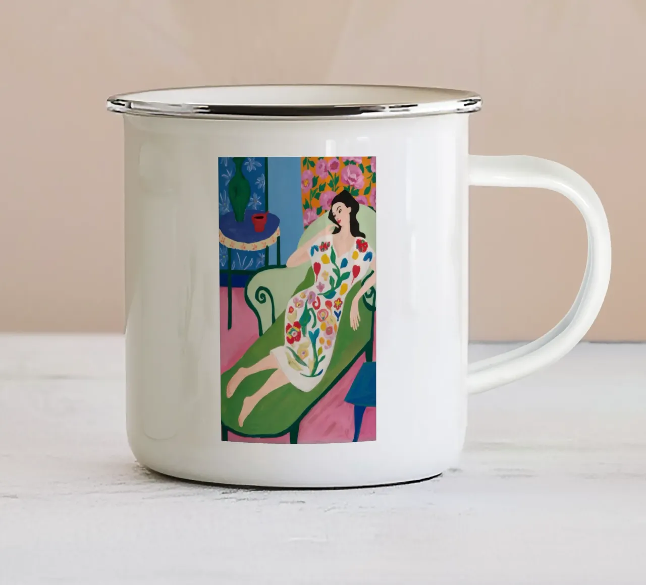 Riposo floreale in salotto tazza in smalto da Obs Canvas