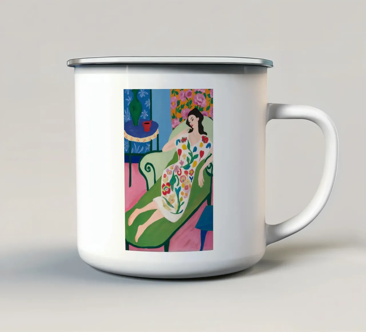 Riposo floreale in salotto tazza in smalto da Obs Canvas