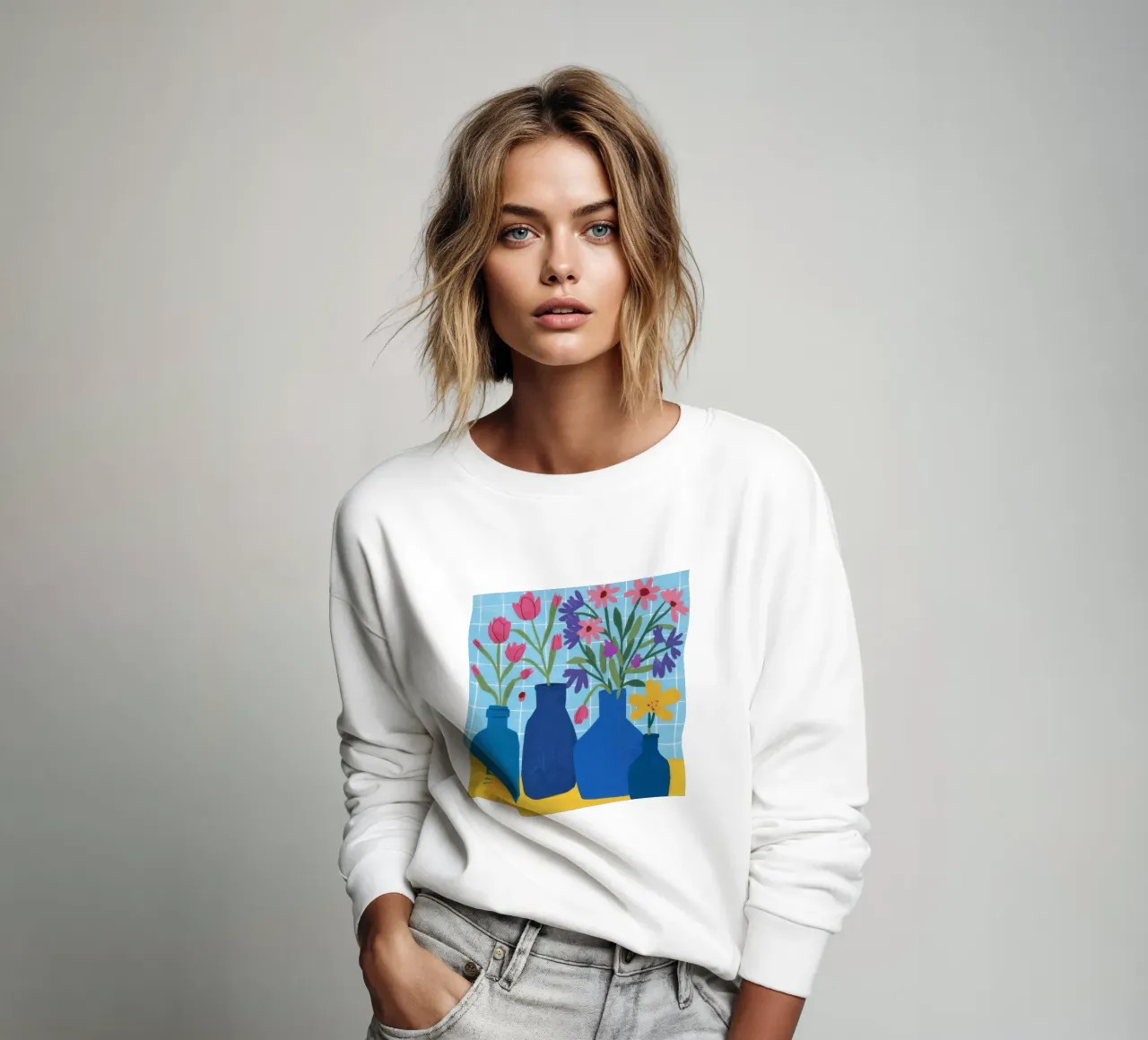 Ramo en jarrones azules sudadera de Thistle Bloom