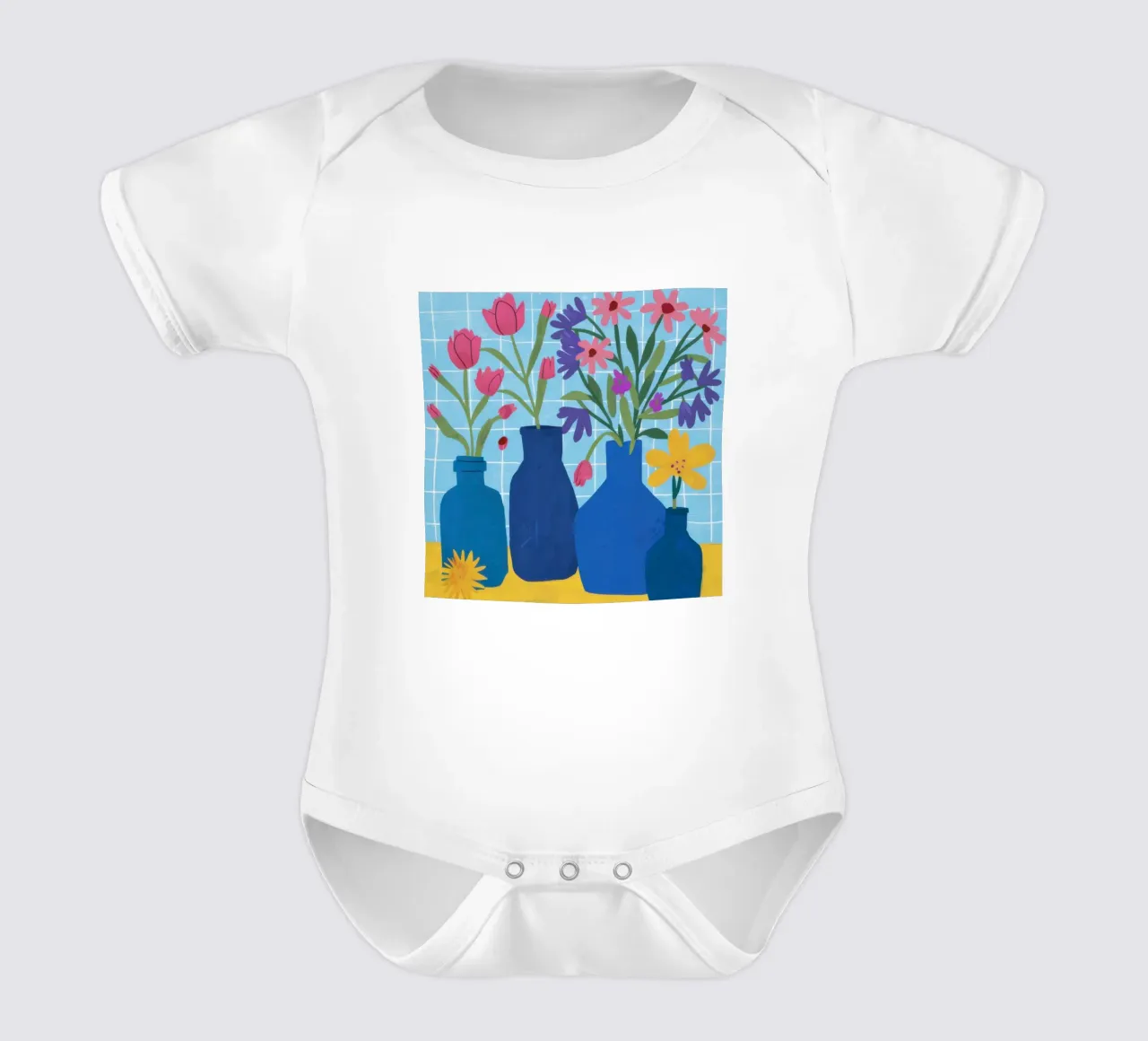 Ramo en jarrones azules body de bebé de Thistle Bloom