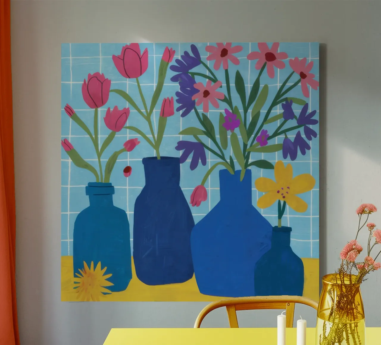 Bouquet in vasi blu tela con Cornice a cassetta da Thistle Bloom