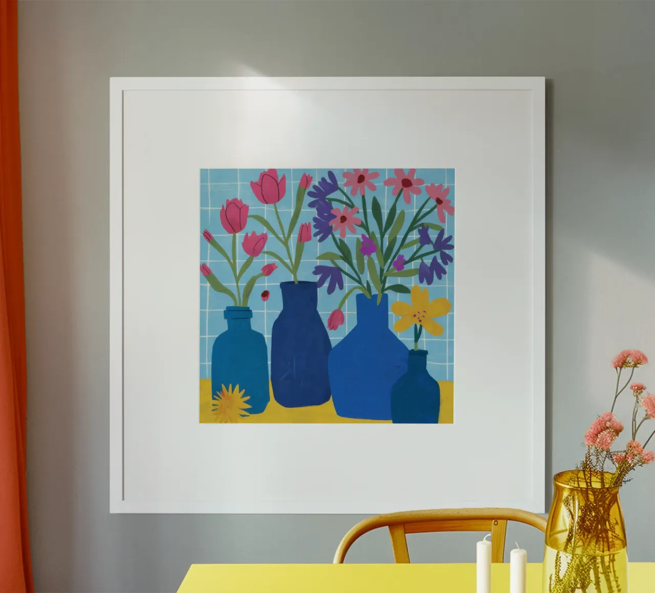 Bouquet in vasi blu poster con telaio in alluminio da Thistle Bloom