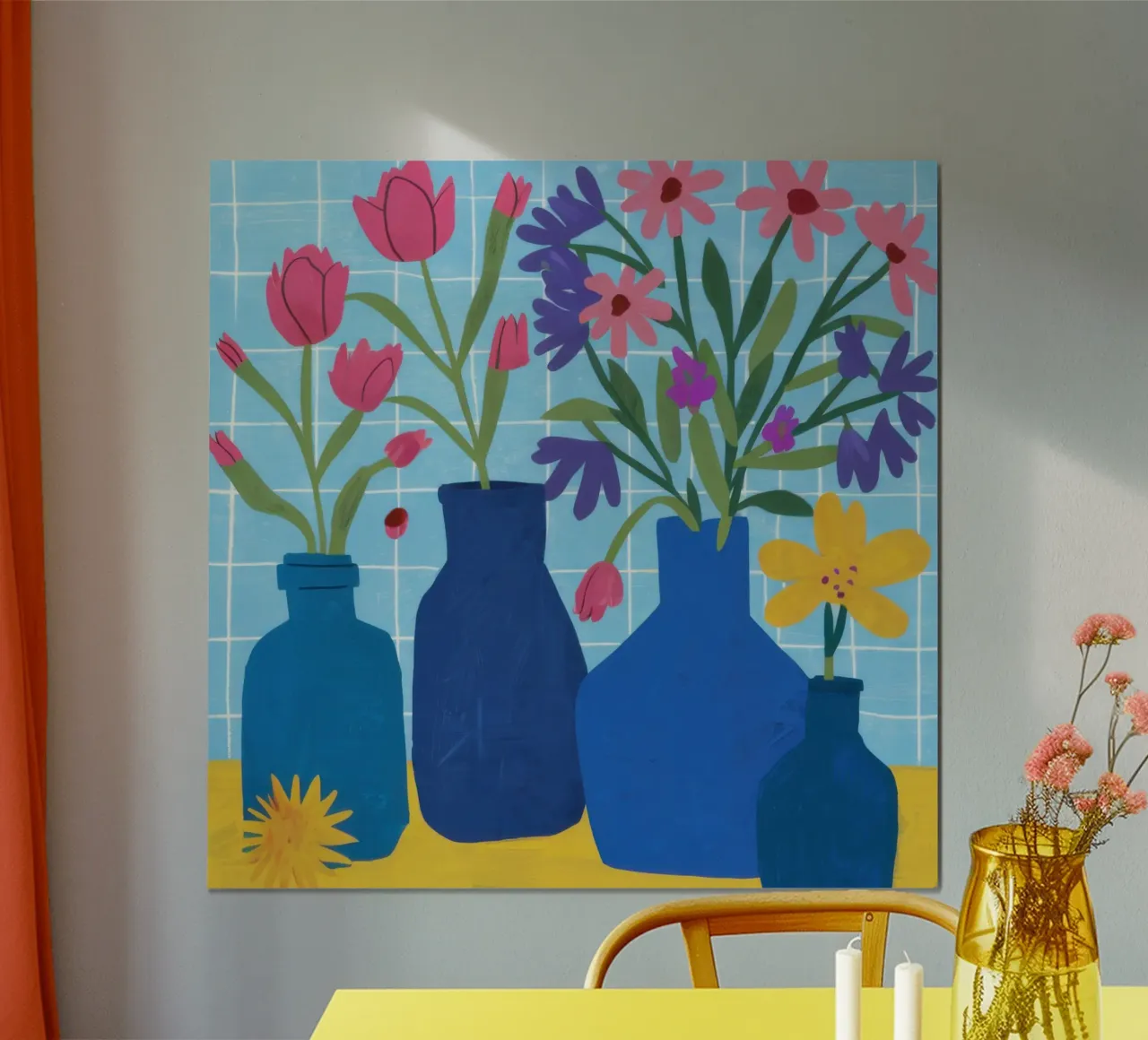 Bouquet in vasi blu poster con telaio in alluminio da Thistle Bloom