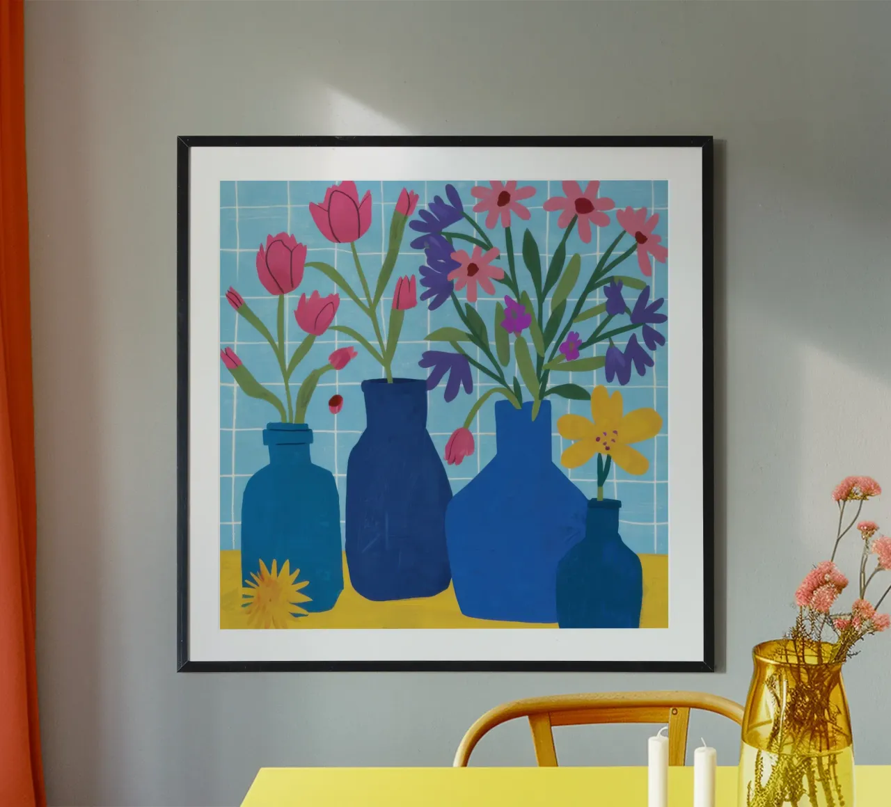 Bouquet in vasi blu poster con telaio in alluminio da Thistle Bloom
