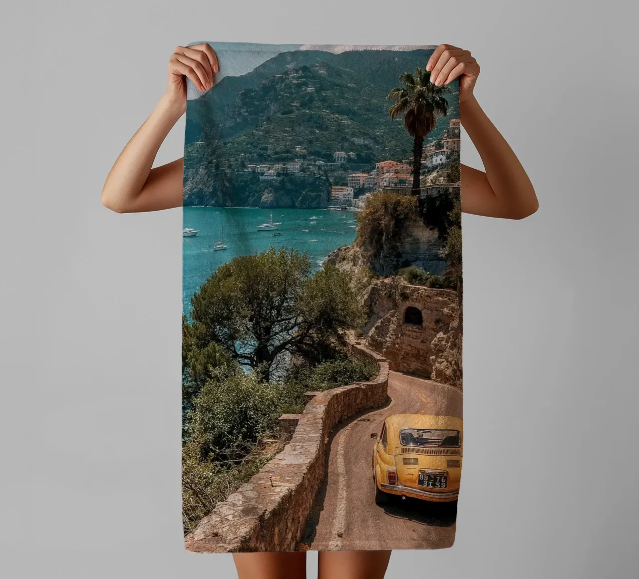 Amalfi Coast road trip - poster with vintage car towel by BLICKPUNKT