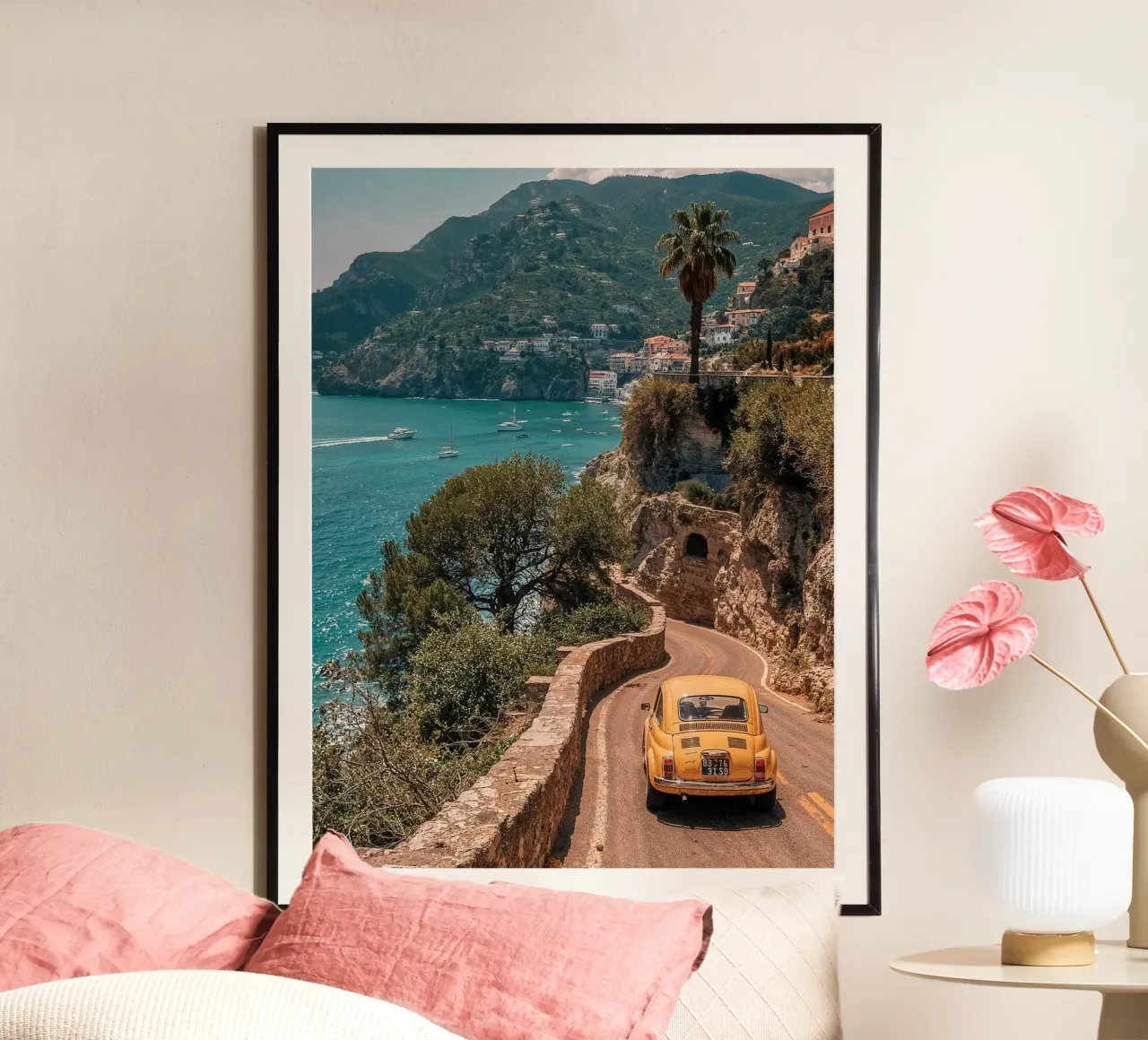 Amalfi Coast road trip - poster with vintage car hahnemühle by BLICKPUNKT