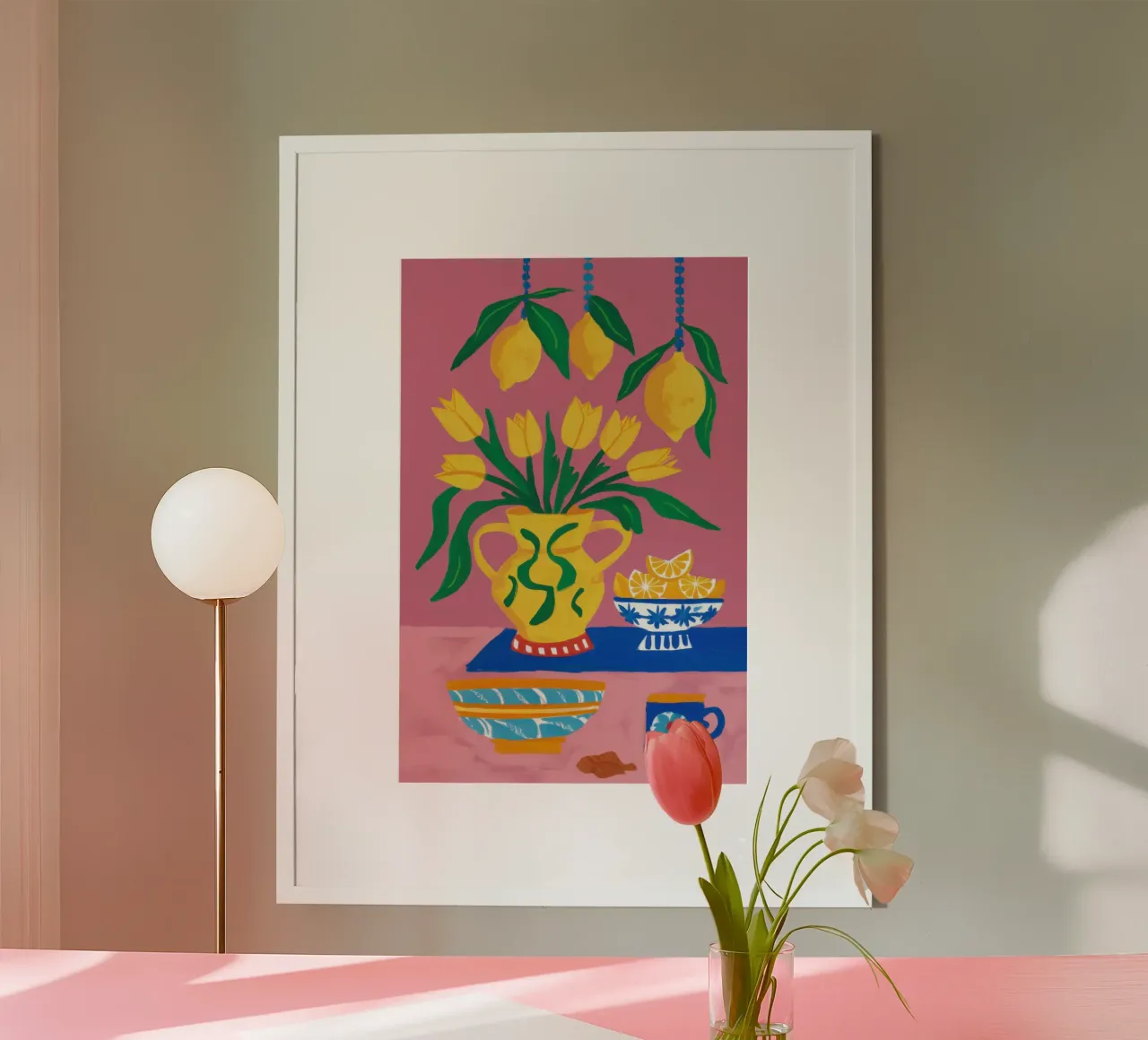 La quiete della cucina al limone poster con telaio in legno da Thistle Bloom